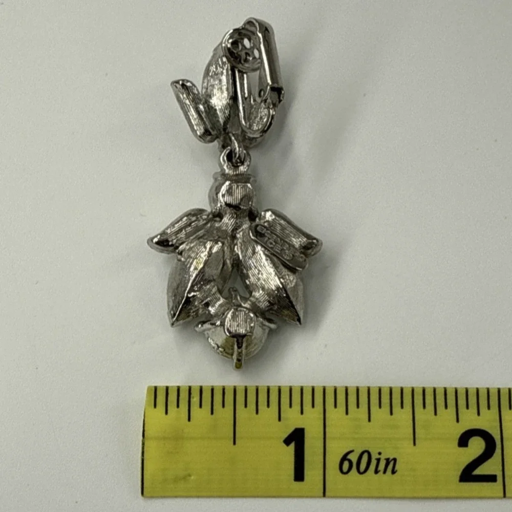Vintage Eisenberg Ice Clip On Dangle Earrings Rhinestone Silver‎ Tone